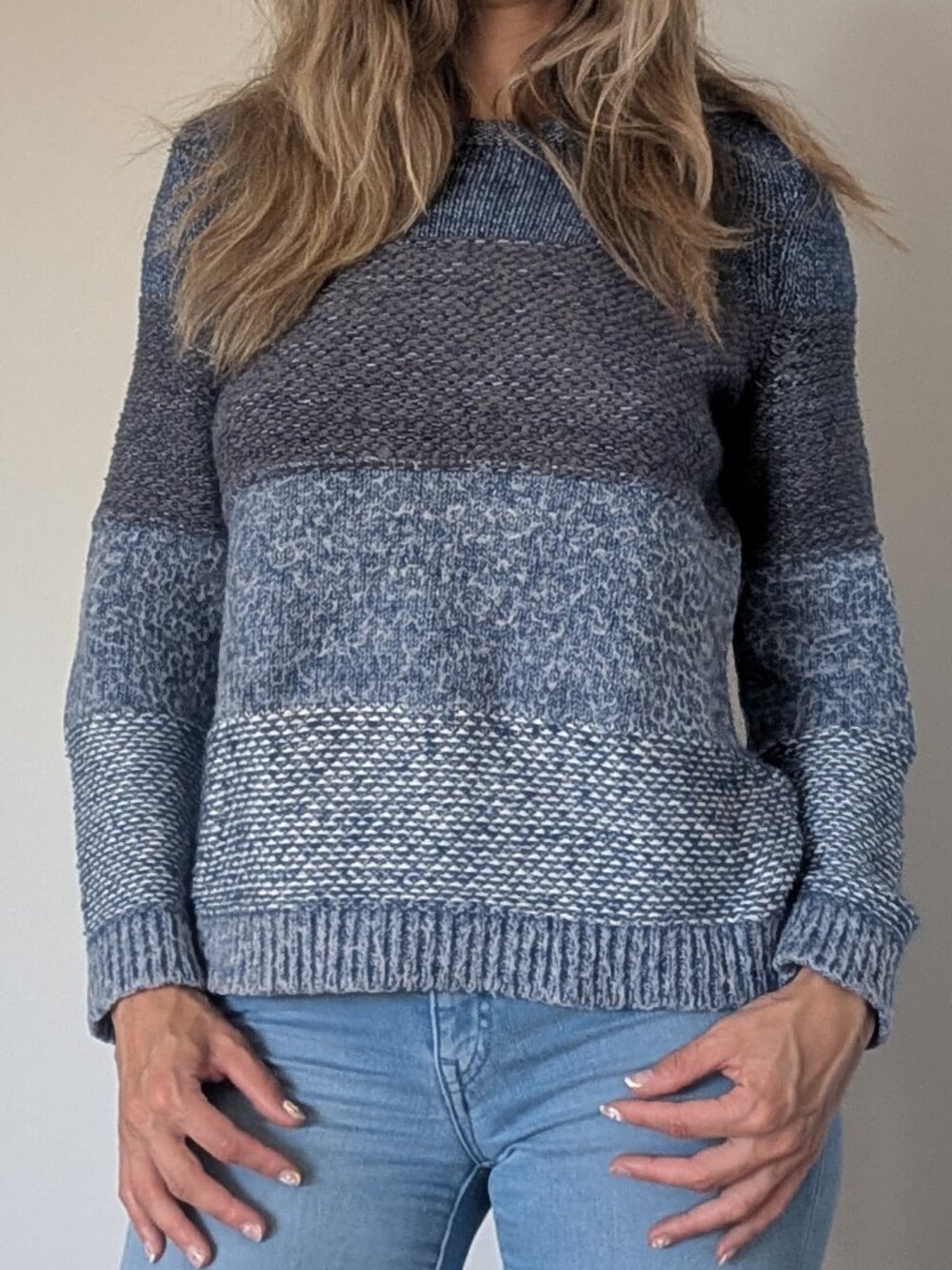 Tribal Blue Colorblock Textured Knit Sweater Women’s Large